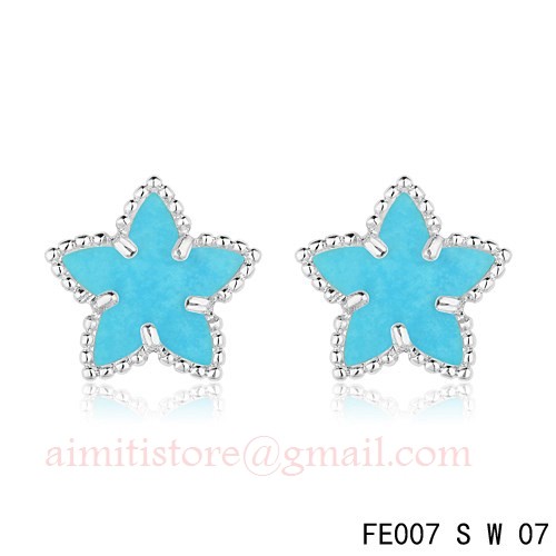 Van Cleef And Arpels White Gold Lucky Alhambra Turquoise Star Earstuds