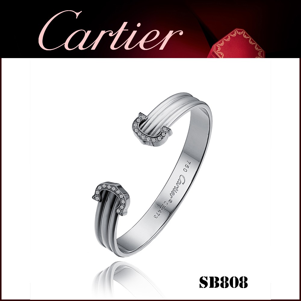 C De Cartier Cuff Bracelet In White Gold With Paved Diamonds