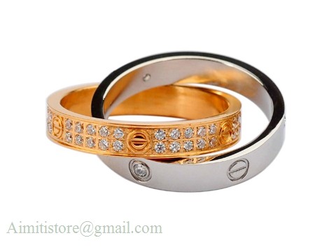 Cartier Infinity LOVE Ring In 18kt White Gold & Pink Gold With Diamonds-Paved