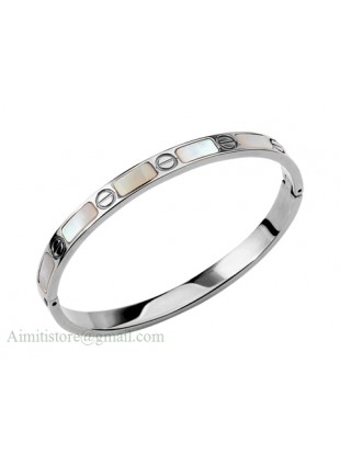 Cartier 18kt White Gold Love Bangle with Mother of Pearl
