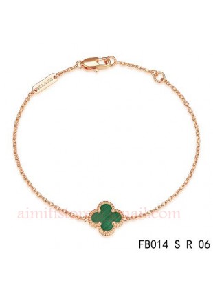 Van Cleef & Arpels Pink Gold Sweet Alhambra Clover Bracelet,Malachite