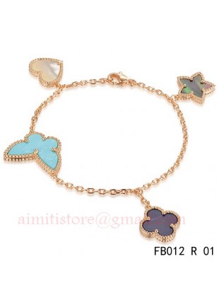 Lucky Alhambra Pink Gold Bracelet with 4 Stone Combination Motifs CSHB0624