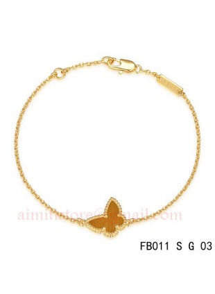 Van Cleef & Arpels Sweet Alhambra Butterfly mini Bracelet in Yellow Gold with Tiger's Eye