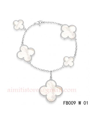 Van Cleef & Arpels Magic Alhambra White Gold Bracelet 5 Motifs White Mother of Pearl