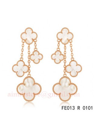 Van Cleef & Arpels Pink Gold Magic Alhambra Earclips,White Mother of Pearl 4 Motifs 