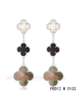 Van Cleef & Arpels Magic Alhambra 3 Clover Motifs Earclips in White Gold