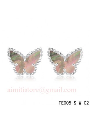 Van Cleef & Arpels Sweet Alhambra Grey Mother-of-pearl Butterfly Earstuds White Gold