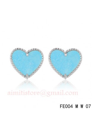 Van Cleef and Arpels Sweet Alhambra Heart Earstuds White Gold Turquoise