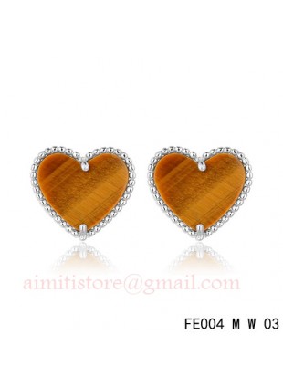 Van Cleef and Arpels Sweet Alhambra Heart Earstuds White Gold Tiger's Eye