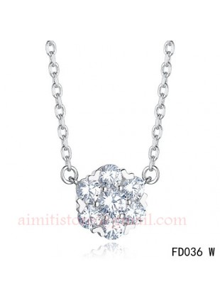 Van Cleef & Arpels White Gold Floral Fleurette Pendant Necklace 7 Diamonds