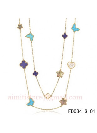 Van Cleef & Arpels Lucky Alhambra Long Necklace Yellow Gold 11 Motifs Stone Combination
