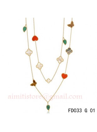 Van Cleef Arpels Lucky Alhambra Long Necklace Rose Gold 12 Motifs Stone Combination