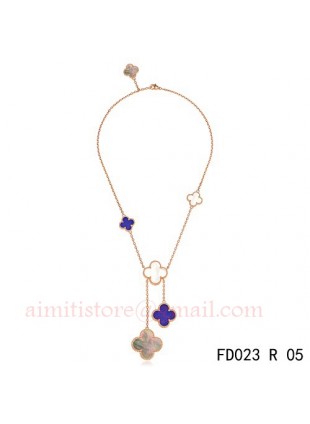 Van Cleef Arpels Magic Alhambra 6 Clover Motifs Stone Combinatio Rose Gold Necklace 