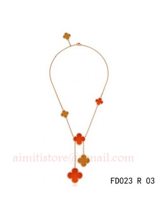 Van Cleef Arpels Magic Alhambra Pink Gold Necklace 6 Clover Motifs Stone Combinatio 