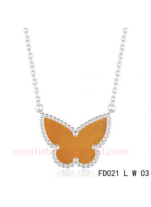 Van Cleef Arpels Lucky Alhambra Tiger's Eye Butterfly Necklace White Gold