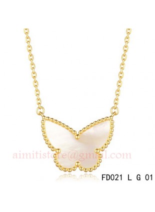Van Cleef Arpels Yellow Gold Lucky Alhambra Butterfly Necklace White Mother-of-Pearl
