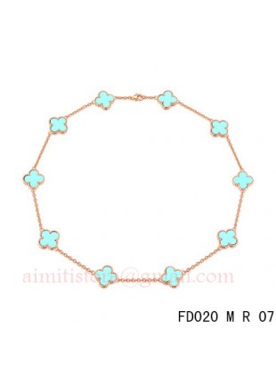 Van Cleef Arpels Vintage Alhambra Necklace Pink Gold 10 Motifs Turquoise