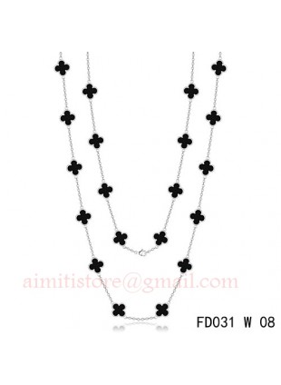 Van Cleef & Arpels Vintage Alhambra 20 Motifs Long Necklace White Gold Black Onyx 