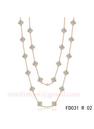 Van Cleef & Arpels Vintage Alhambra 20 Motifs Long Necklace Pink Gold Grey MOP