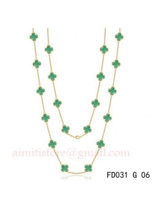Van Cleef & Arpels Vintage Alhambra 20 Motifs Long Necklace Yellow Gold Malachite 