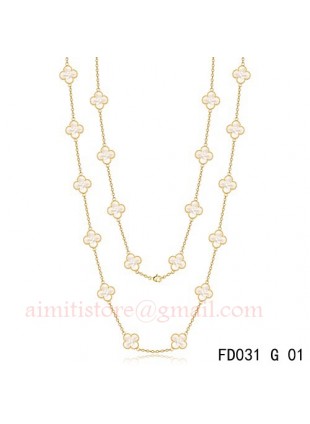 Van Cleef & Arpels Vintage Alhambra 20 Motifs Long Necklace Yellow Gold White MOP