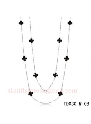 Van Cleef & Arpels Vintage Alhambra 10 Motifs Black Onyx Long Necklace White Gold