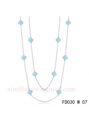 Van Cleef & Arpels Vintage Alhambra 10 Motifs Turquoise Long Necklace White Gold