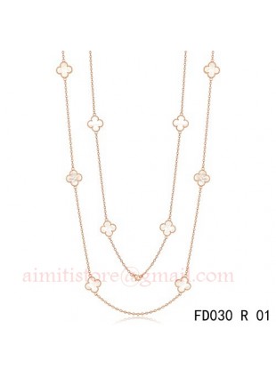 Van Cleef & Arpels Vintage Alhambra 10 Motifs White Mother of Pearl Long Necklace Pink Gold