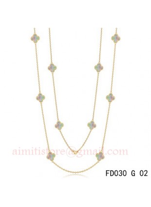 Van Cleef & Arpels Vintage Alhambra 10 Motifs Grey Mother of Pearl Long Necklace Yellow Gold