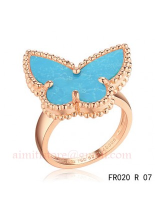 Van Cleef and Arpels Lucky Alhambra Butterfly Ring Pink Gold with Turquoise