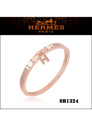 Hermes Kelly H Lock Cadena Charm Bracelet in Pink Gold with Diamonds