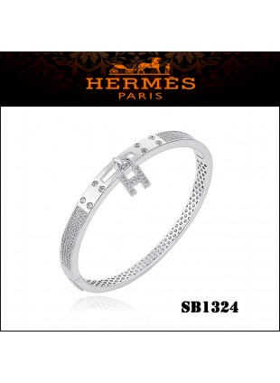 Hermes Kelly H Lock Cadena Charm Bracelet in Silver with Diamonds