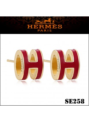 Hermes Pop H Red Enamel Earrings in Yellow Gold 