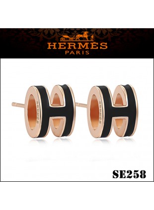 Hermes Pop H Black Enamel Earrings in Rose Gold 