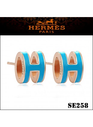 Hermes Pop H Emerald Enamel Earrings in Rose Gold 
