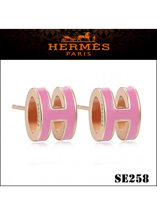 Hermes Pop H Pink Enamel Earrings in Rose Gold 