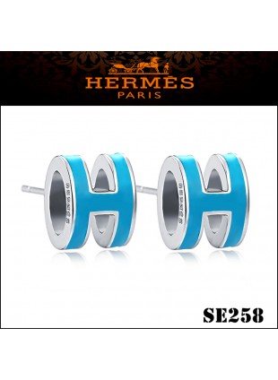 Hermes Pop H Emerald Enamel Earrings in Palladium 