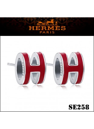 Hermes Pop H Red Enamel Earrings in Palladium 