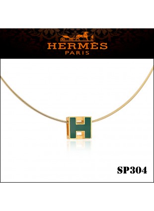 Hermes Cage d'H Green Lacquer Pendant Yellow Gold 