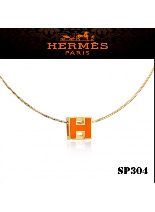 Hermes Cage d'H Orange Lacquer Pendant Yellow Gold 