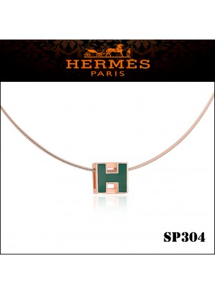 Hermes Cage d'H Green Lacquer Pendant Rose Gold 