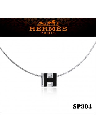 Hermes Cage d'H Black Lacquer Pendant Palladium 