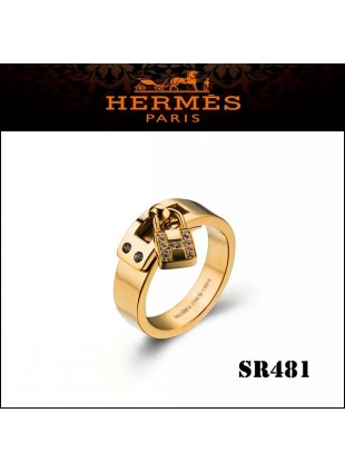 Hermes Kelly H Lock Cadena Charm Ring in Yellow Gold with Diamonds