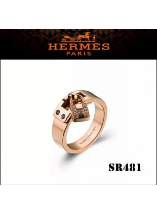 Hermes Kelly H Lock Cadena Charm Ring in Pink Gold with Diamonds
