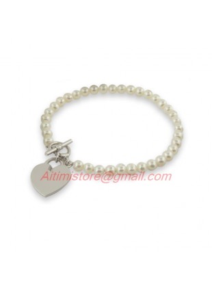 Designer Inspired Pearl 925 Silver Heart Tag Bracelet