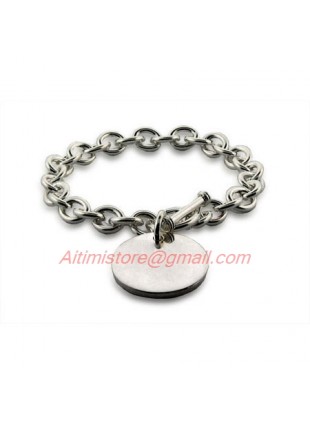 Designer Inspired Sterling Silver Round Tag Bracelet