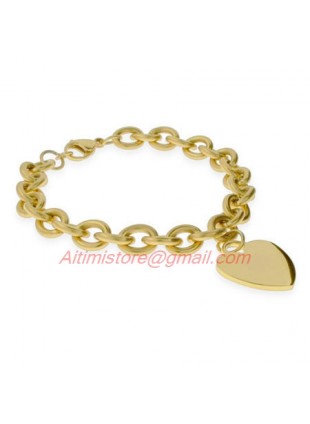 Designer Inspired 14k Gold Heart Tag Bracelet