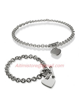 Designer Inspired 925 Silver Heart Tag Bracelet & Neclace Set