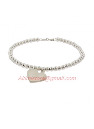 Designer Inspired Sterling Silver Heart Tag Beads Bracelet