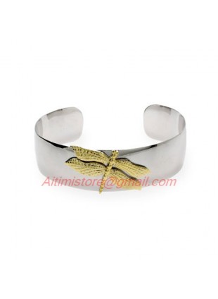 Designer Inspired Gold Dragonfly Silver Cuff Bracelet